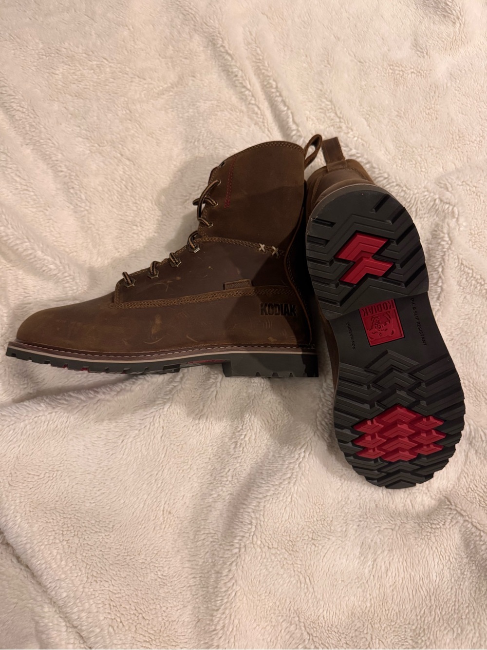 Kodiak Brown Leather Lace-Up Boots with Red Sole Accents